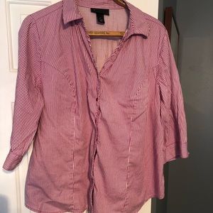 Womens marroon/red and white stripe button down